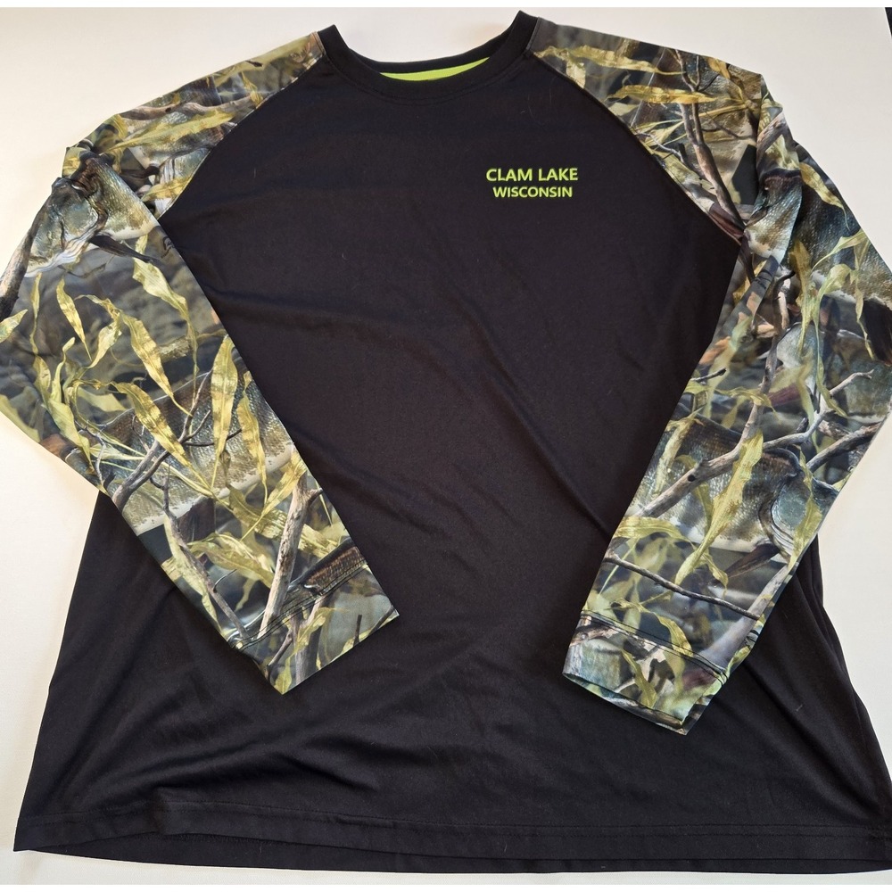 Fishouflage Black Camo Sleeves Performance Shirt Muskie Fish Mens Size‎ 2X